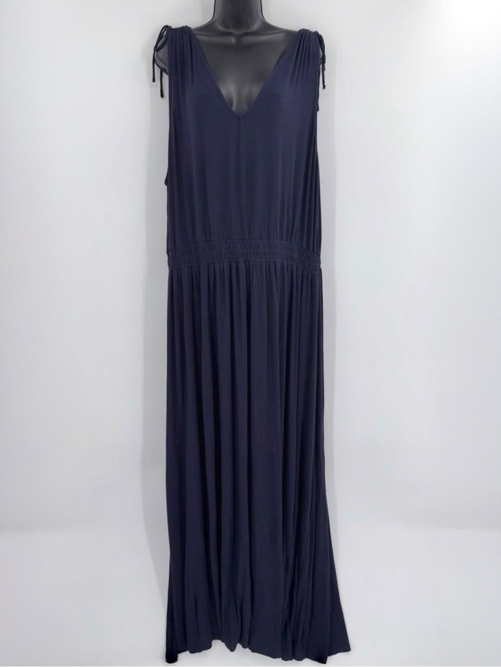ModCloth Ruched Shoulder Tie Maxi Dress | Navy | 3X